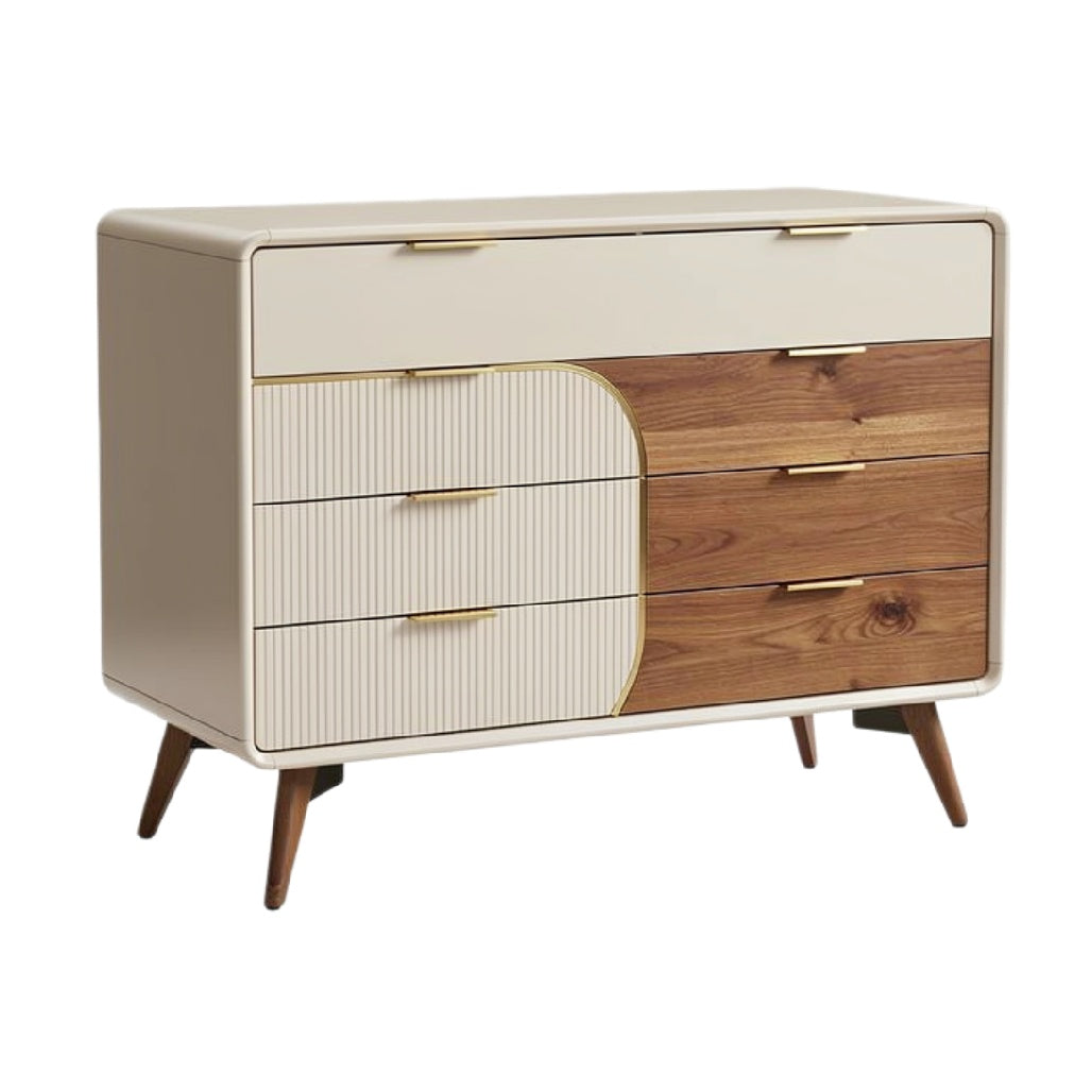 Moderne Ladekast met Houten Accenten en Gouden Handgrepen