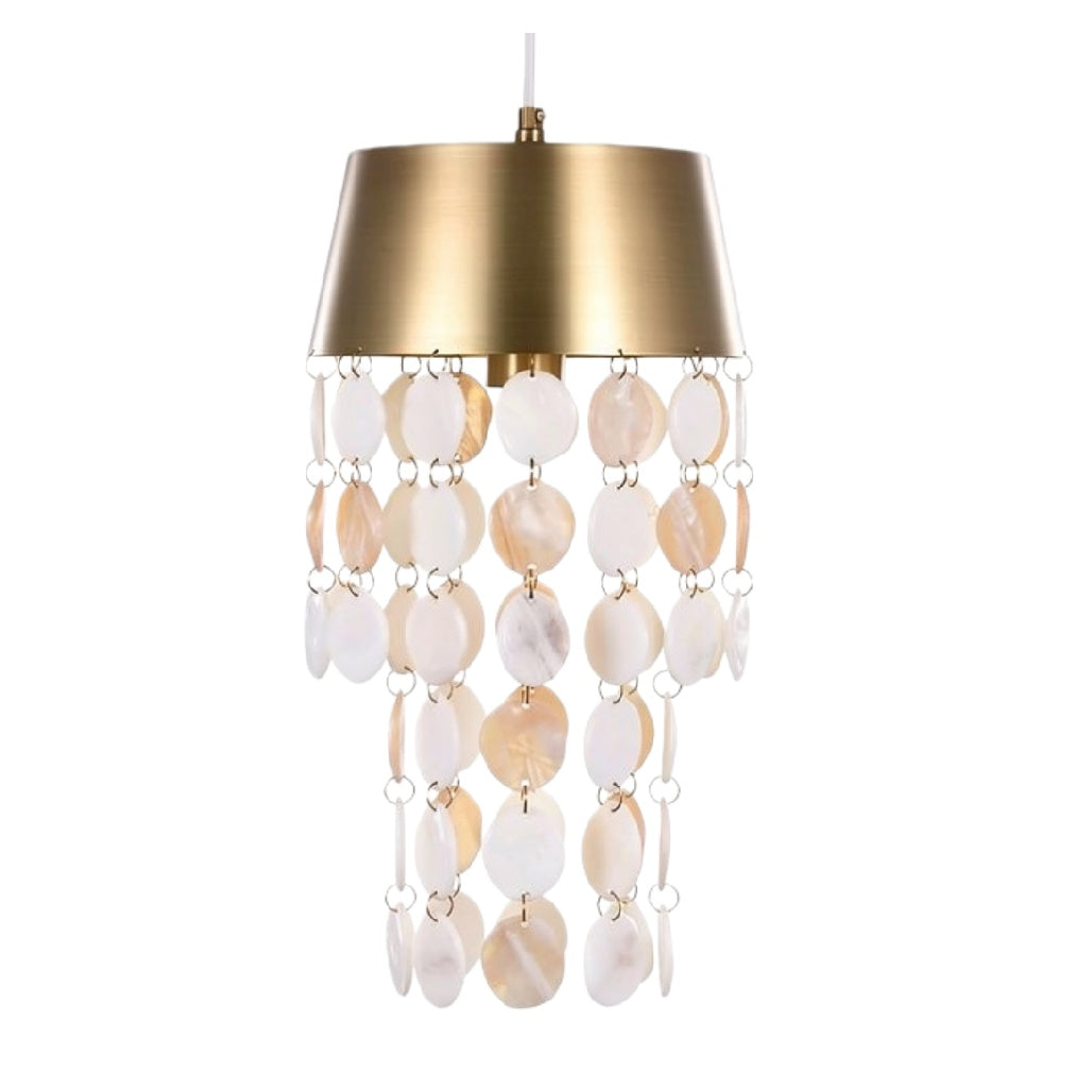 "Moderne Hanglamp met Gelaagde Sierstenen en Gouden Afwerking"